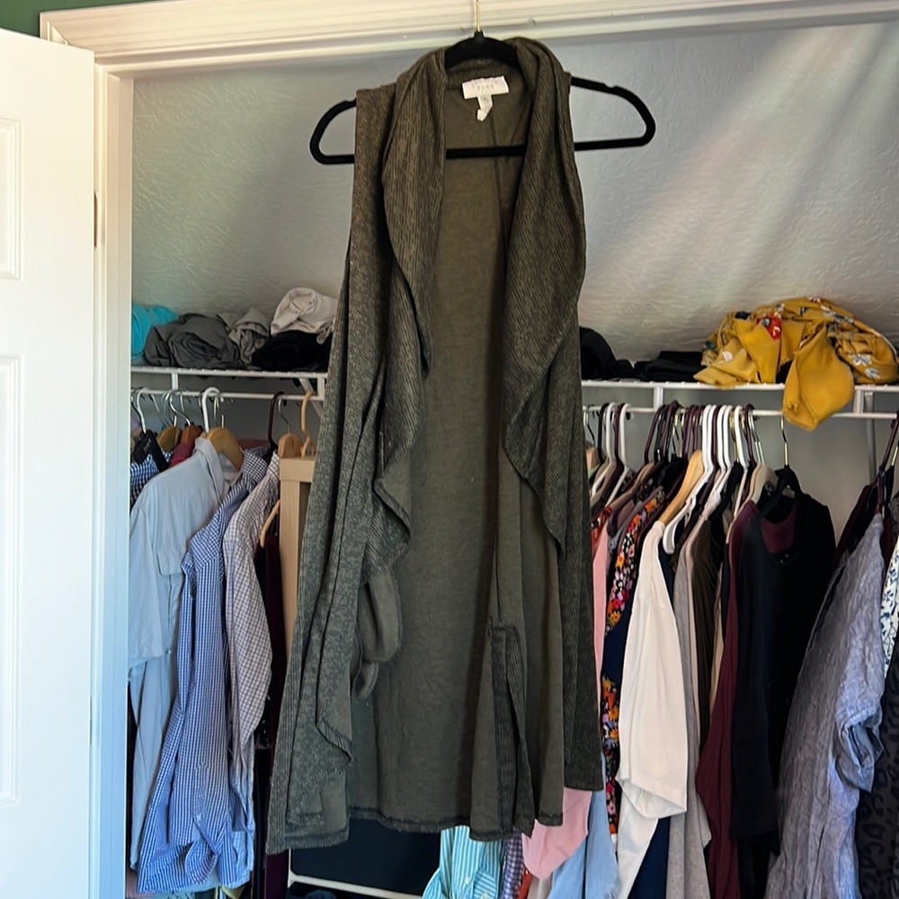 Green/Black Short Sleeve Cardigan, 3X, Janette Plus, has pockets